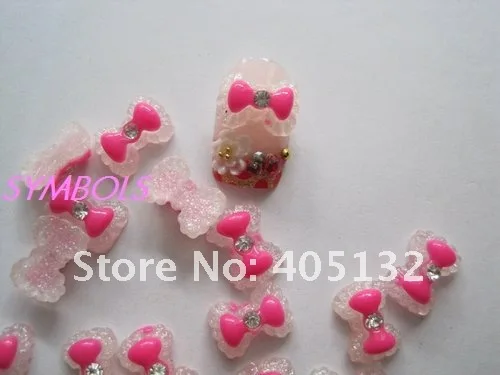rbr-14-3 Wholesale 200pcs/bag Hot Pink Resin Double Bowknot Nail Art Decoration Cellphone Decoration Bow Decoration