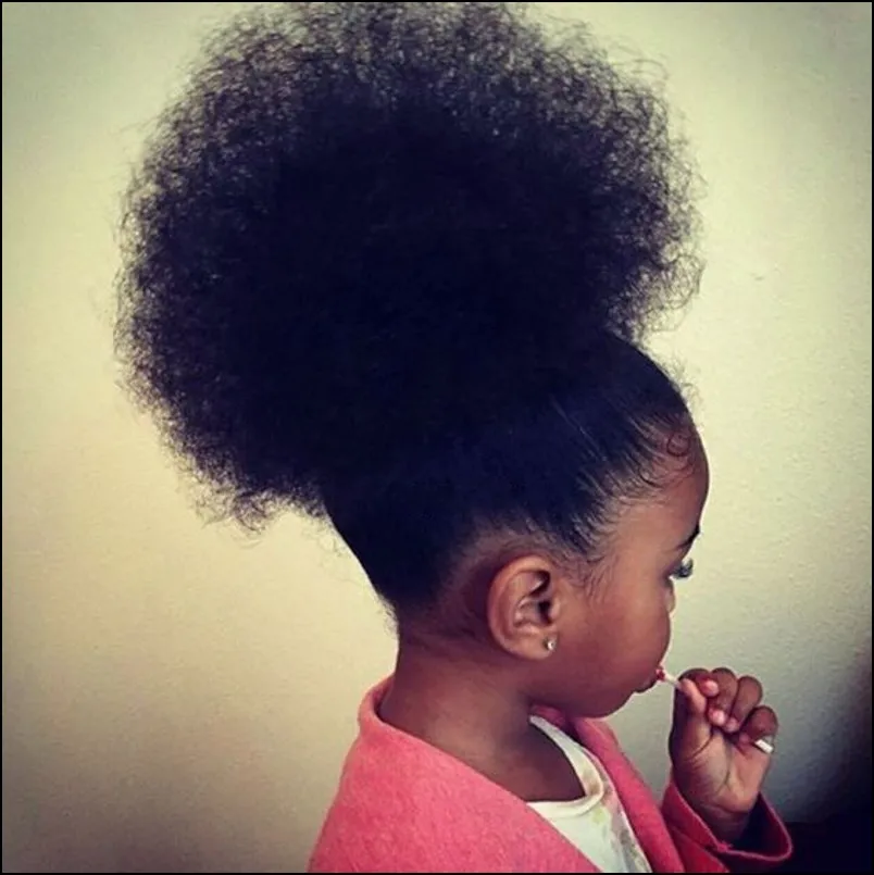 Afro Kinky Curly Human Hair Drawstring Ponytail For Kid 