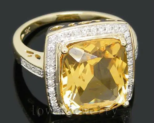 5.92Ct твердое 14Kt Желтое золото бриллиант Цитрин обручальное кольцо