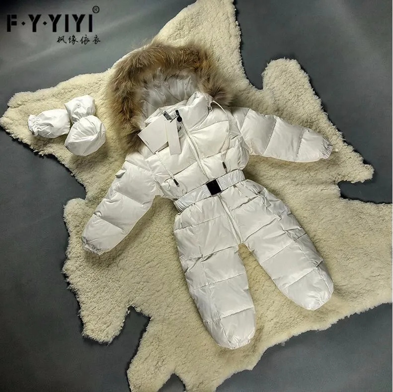 6 цветов Babys Комбинезоны для малышек Racoon меховым воротником 90% утка вниз ползунки + Прихватки для мангала + ноги установить Комбинезон для