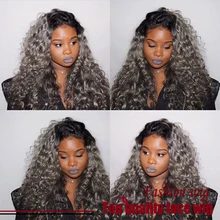 Cheap Sale Brazilian Loose Curly Wig Two Tone Color #1 to Gray Glueless Synthetic Lace Front Wigs Heat Resistant For Black Women
