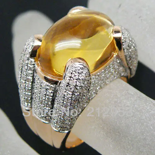 Винтажное однотонное кольцо из желтого золота 14 карат 15.33Ct с натуральным овальным покрытием 19x25 мм Желтый Цитрин