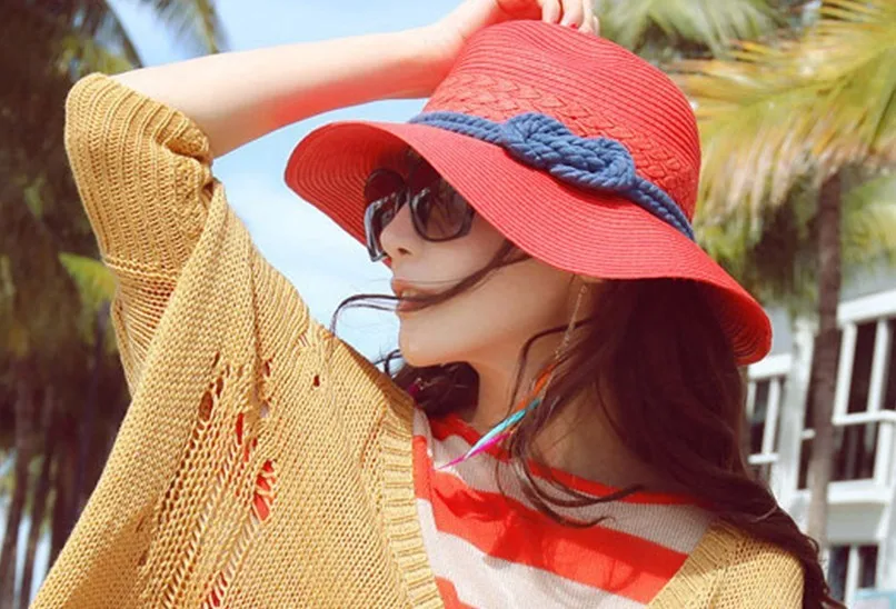 Опт и розница, модная женская широкополая Летняя Пляжная соломенная шляпа с широкими полями, модные аксессуары