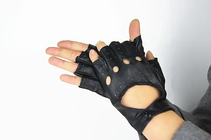 Модный стиль кожаный пол пальца перчатки без пальцев, Профессиональные боксерские перчатки, Митенки женские Перчатки натуральная кожа Половина finger рукав леди