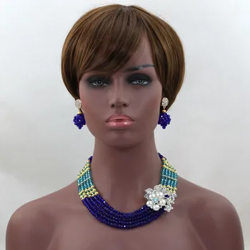 

Pretty Turqoise Royal Blue African Crystal Jewelry Set 5 Layers Beaded Party Jewelry Women Jewelry Set Free shipping WD064