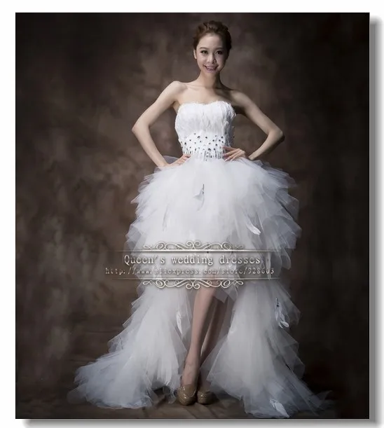 high low Feathers Wedding Dresses White buona consegna 2014