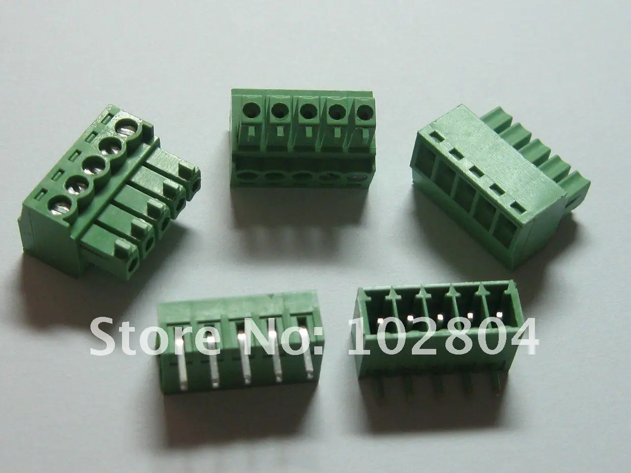 100 pcs Angle 5pin/way Pitch 3.5mm Screw Terminal Block Connector Green Color Pluggable Type with angle pin