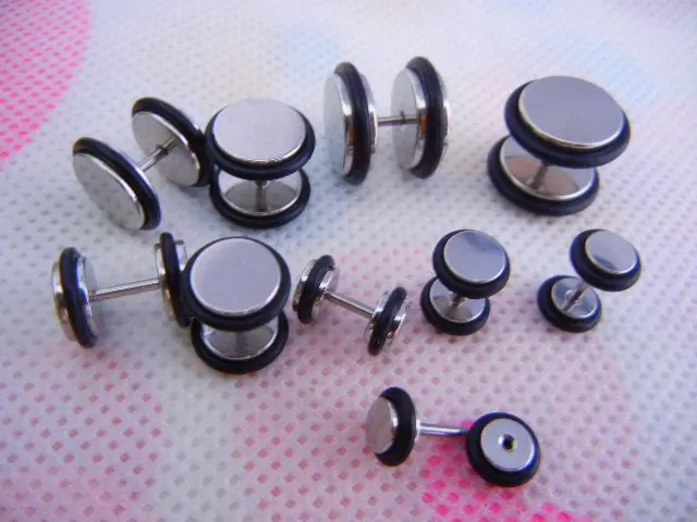 100pcs Free Shippment  Body Jewelry- Gauges 5SIZES Fake Ear Plug Cheat Illusion Ear Tapers & tunnels with two 