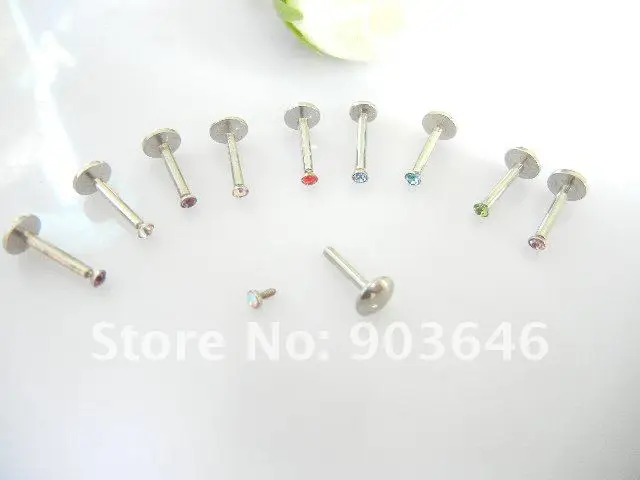 Бесплатная пересылка LOT100pcs пирсинг-16g ~ 1,2 мм Стразы 16g губная серьга, кольцо Бар