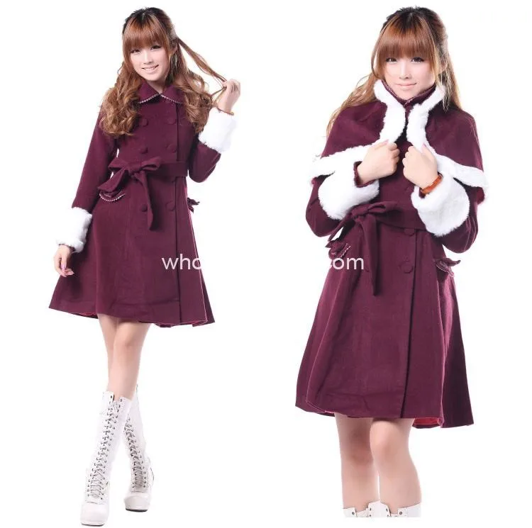 Изготовленный На Заказ японский дешевый милый бордовый шерсть милое зимнее пальто Зимние пальто для девочек Брендовое длинное зимнее пальто