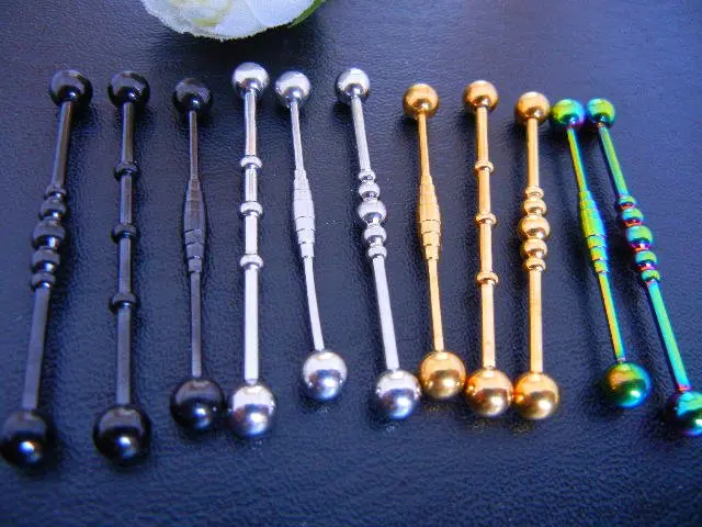 Lot 50pcs Free Shippment 14g Anodized Industrial Ear Barbells Body Jewelry Ear PiercingMIX Colors and Styles