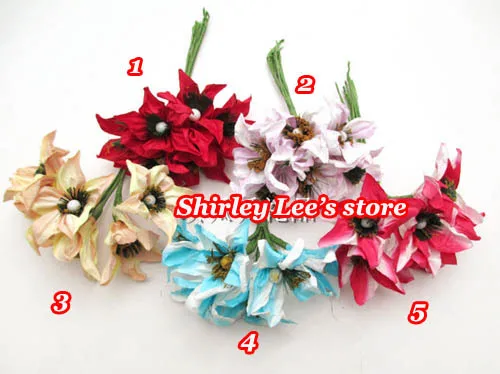 NEW ARRIVAL !!! 150 bunches=900pcs  (2.5cm) Mulberry Paper  Flowers for scrapbooking,  Mix 5 Colors, *EMS FREE SHIPPING*