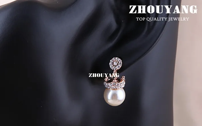 ZHOUYANG ZYE163 имитация жемчуга розовое золото цвет серьги гвоздики ювелирные изделия Сделано из натуральных оптовая продажа австрийского