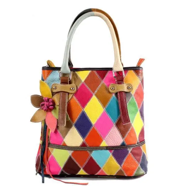 Colorful Quality Genuine Leather Handbags Las Patchwork Bag Colorful Quality Genuine Leather Handbags Las Patchwork Bag Designer Handbag Shoulder Bags Women Free Shipping