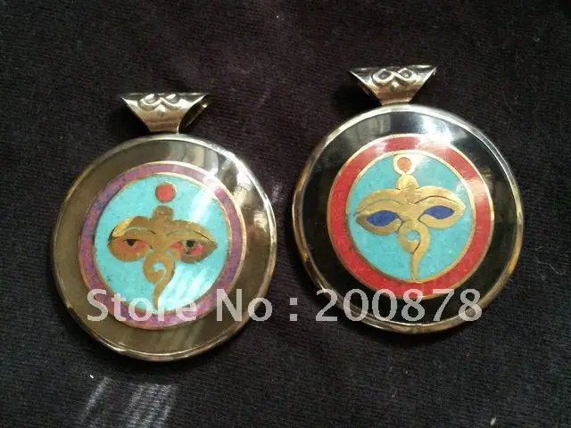 Тибет JewelryTBP246 Тибетский тайцзи подвески-Амулеты, Ом двойными бортами Тотем ox кости талисманы глаз Будды
