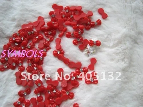 rbr-4-9 Wholesale 200pcs/bag Red Cute Round-Head Rhinestone Bowknot Nail Art Decoration Cellphone Decoration Bow Decoration