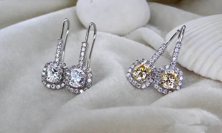 925 серебряные 1CT/шт Подушки свадебные серьги Для женщин имитировать Серьги с алмазами Увлеченные серьги серебро, белое золото