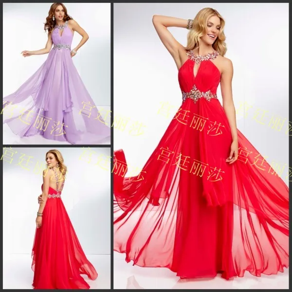 2013 с открытой спиной и хрустальным бисером vestidos формальные невесты Вечерние Выпускные платья красные длинные шифоновые платья для выпускного вечера