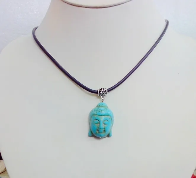 10 шт. простой Стиль камень Howlite резной Удачный Будда голова Биб цепи Цепочки и ожерелья спрятать веревку партия подарок очарование и 6n00122