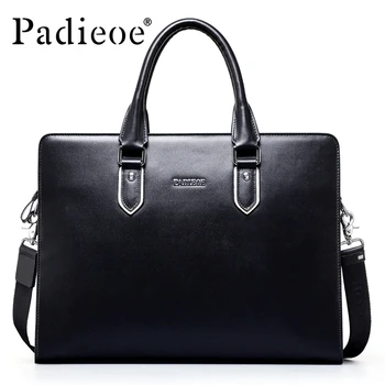 

Padieoe 2019 New Famous Brand Genuine Leather Business Briefcase Bag Men's Handbags bag tablet laptop office Fashion Messenger