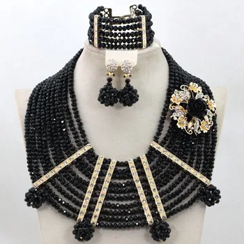 

New Black African Wedding Beads Chunky Jewelry Set Gold Spacer Costume Necklace Set Hot Free Shipping WA826