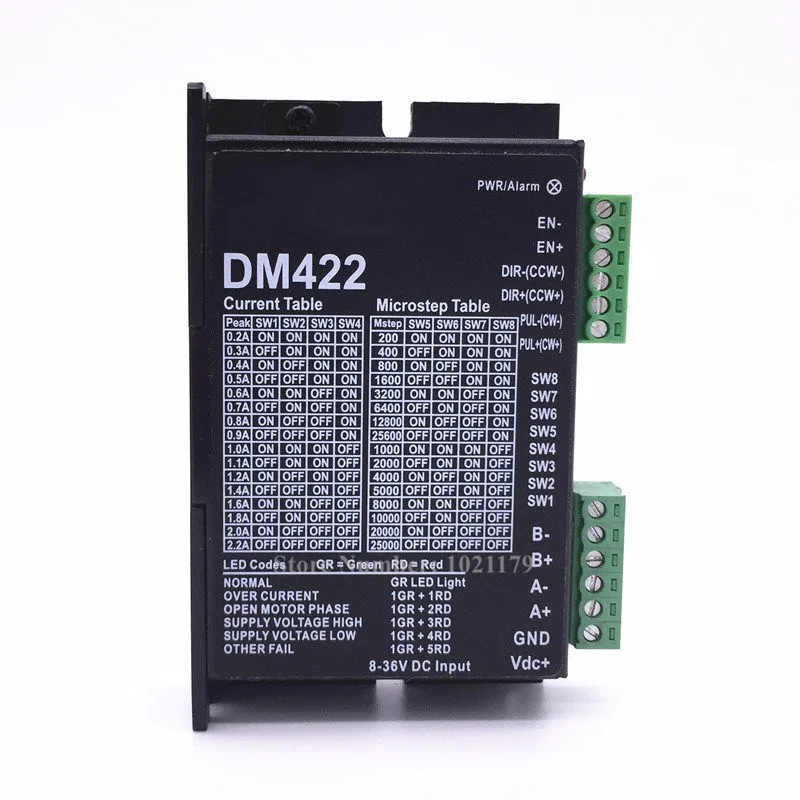 

DM422 DC 24V 25 28 35 42 Steppter Motor Driver 300KHz 2 Phase 0.2A-2.2A 8-36VDC Motor Driver For Nema 14 15 17 Motor