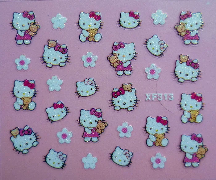 Продавец фабрики 25 компл./лот можно смешивать 3D рисунок «Hello Kitty» 25 конструкции исскуство ногати наклейки с персонажами из мультфильмов украшения XF311-XF334