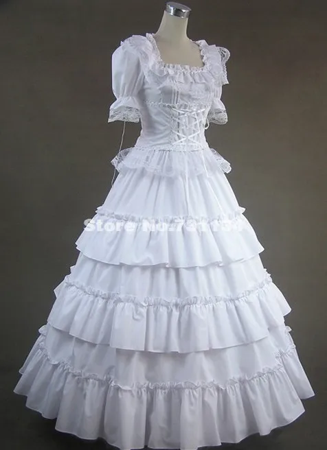 Custom Made чистый белый длинный хлопок Vitorian Лолита платье Southern Belle Принцесса Лолита платье Костюм воссоздание Одежда