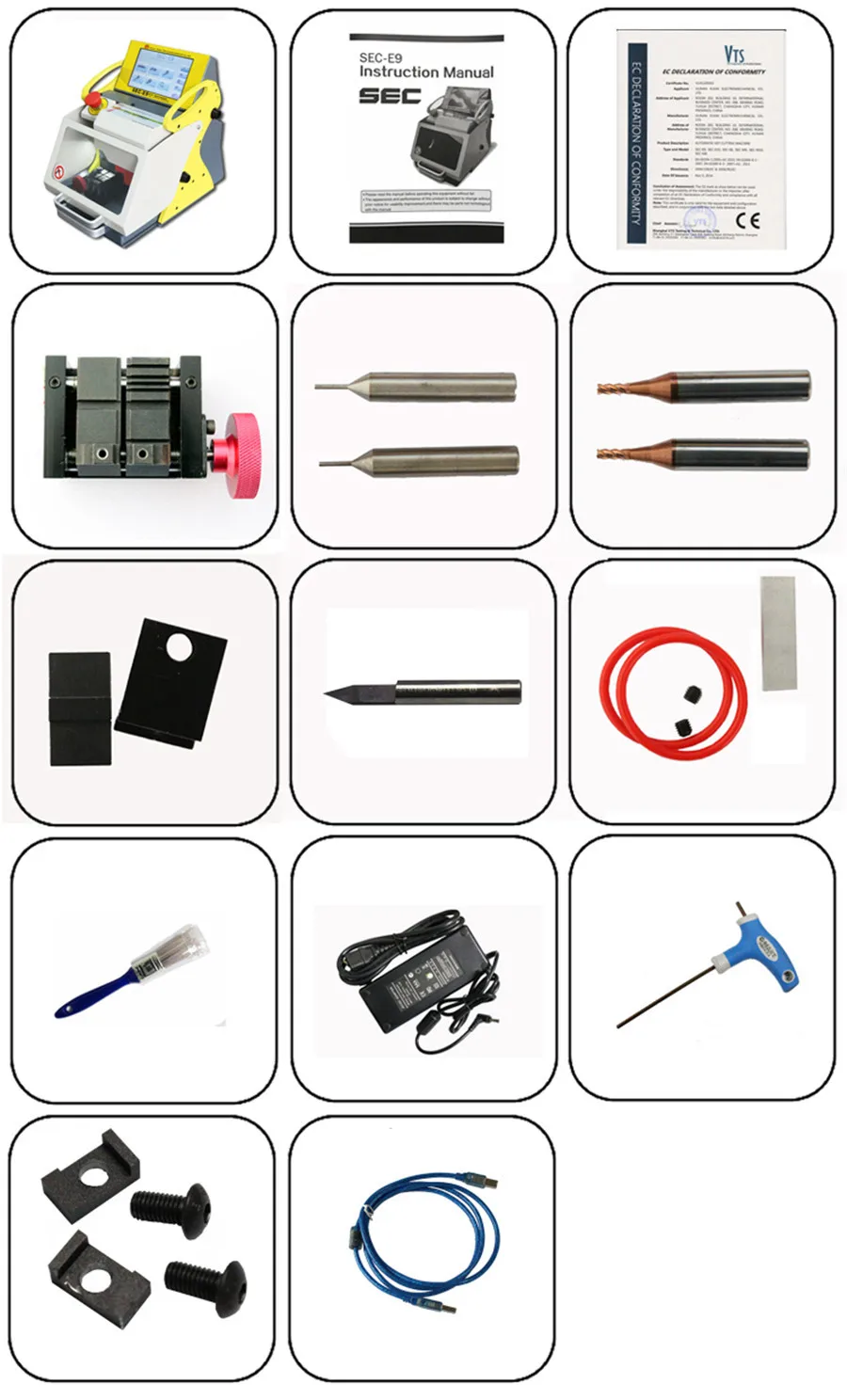 Standard configuration of SEC-E9 automatic key cutting machine