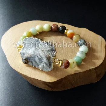 

WT-B221 New style fahsion bracelet natural druzy stone with amazonite beads colorful rounds bead bracelet jewelry wholesale