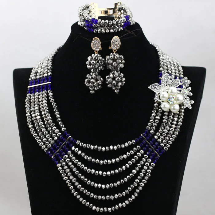 Charms 6 Rolls Silver/Blue African Women Party Jewelry Set Bellanaija Wedding Inspiration Jewellery Set Free Shipping WA825