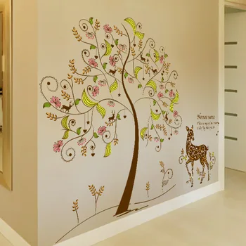 

Colorful Secret Tree Wall Art Mural Decor Giraffe under the Tree Wall Decal Sticker Kids Room Nursery Wall Applique Poster