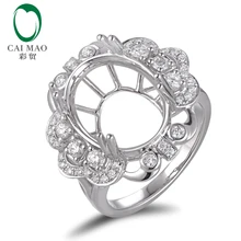 Caimao 16x12mm Oval Cut Semi Mount Setting Ring 14K White gold Natural 0.61ct Diamond Engagement Jewelry