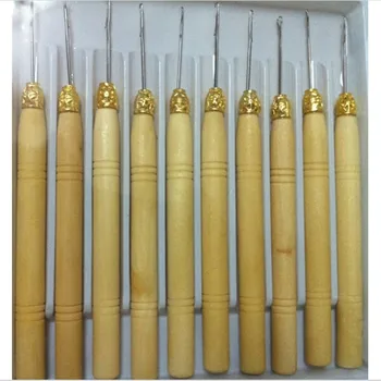 

20Pcs Short Handle Needle Wooden Handle Pulling Loop Needle Hair Extensions Hair Extension Tools Hook Needle Threader Knitting