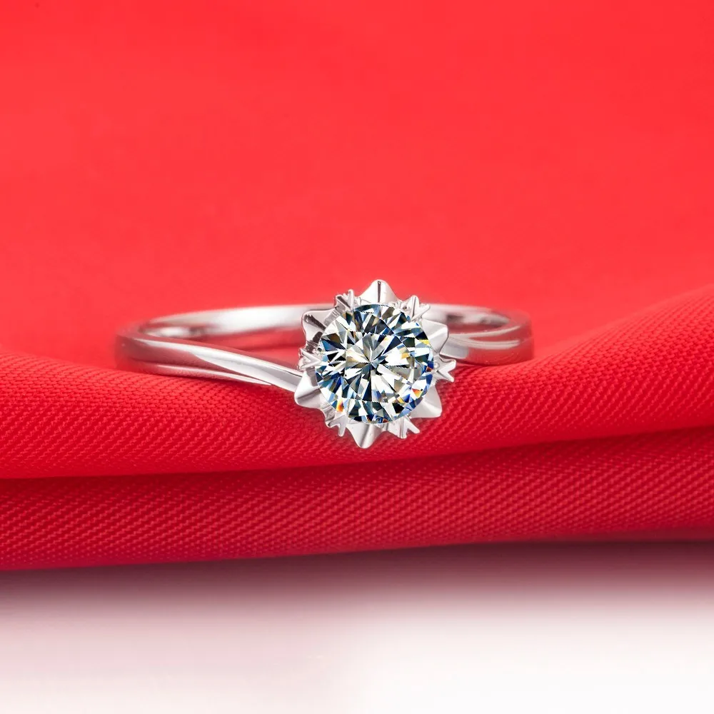 Блестящий Снежинка Стиль 0.5 CT Настоящий Тест Положительный Обручальное Кольцо Для Женщин Прекрасно Настоящее Золотое Кольцо Для Невесты