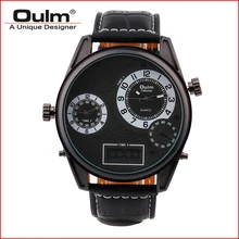 Man watch Leather starp Watch OULM HP3581 Multiple time zone luxury wristwatches fashion