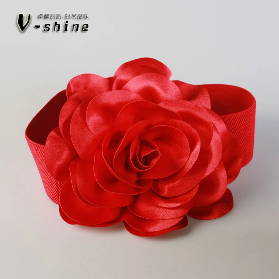 Красные розы универсальные широкий эластичная резинка на талии Женский стерео большой цветок украшения кланового Y124