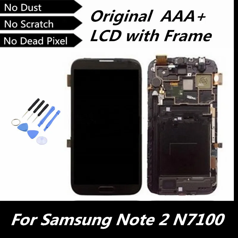 

100% Tested High Quality Original LCD for Galaxy Note2 GT-N7100 Cellphone LCD + Touch Screen Digitizer with Assembly Frame