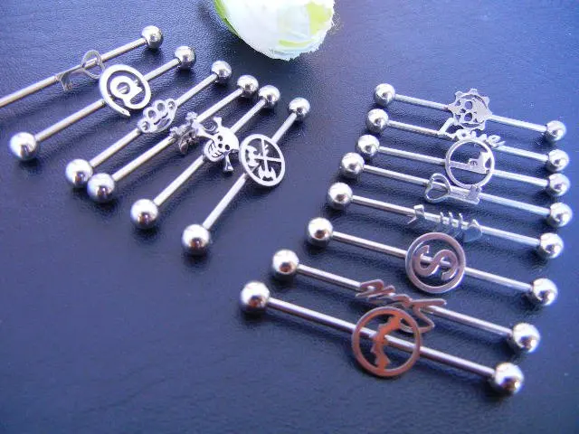 316L Lot 50pcs Free Shippment 14g Industrial Ear Barbells body jewelry body piercing jewelry