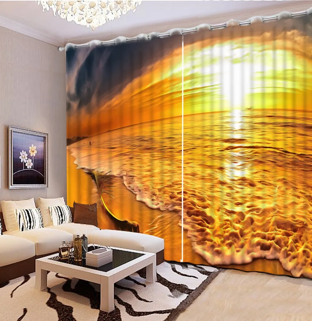 

Luxury European Modern nature scenery seaside 3d printed curtains blackout curtains for bedroom customize size