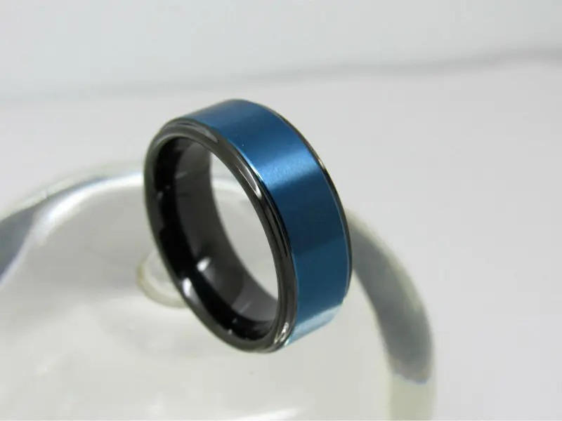 Tungsten Ring Black Satin Finish Cobalt Blue Brushed 8mm Comfort Fit