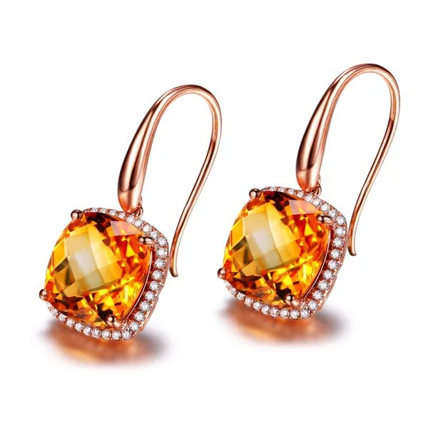 7CT цитриновые серьги AAAA 0.2CT алмаз Earrings18K из розового золота для Для женщин изысканное украшение на свадьбу/Обручение/вечерние покрытые настоящим золотом серьги