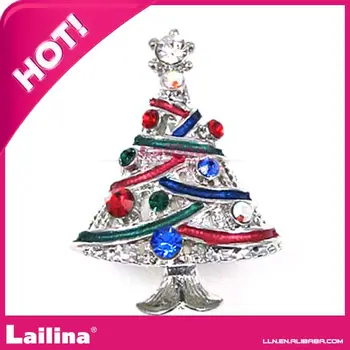 

New Style 40mm Colorful Rhinestone Christmas Tree Brooch For Christmas