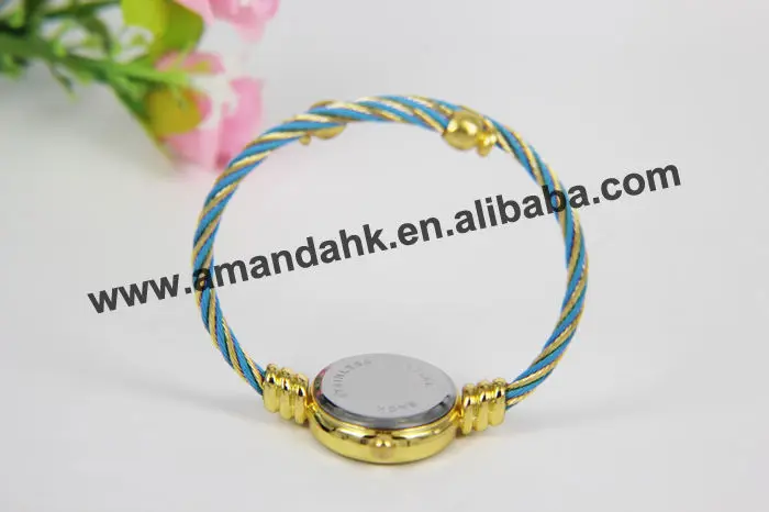 100 шт./лот, стальной проволоки леди Bangle Watch женщина горный хрусталь блеск платье кварцевые часы витая веревка браслет наручные часы