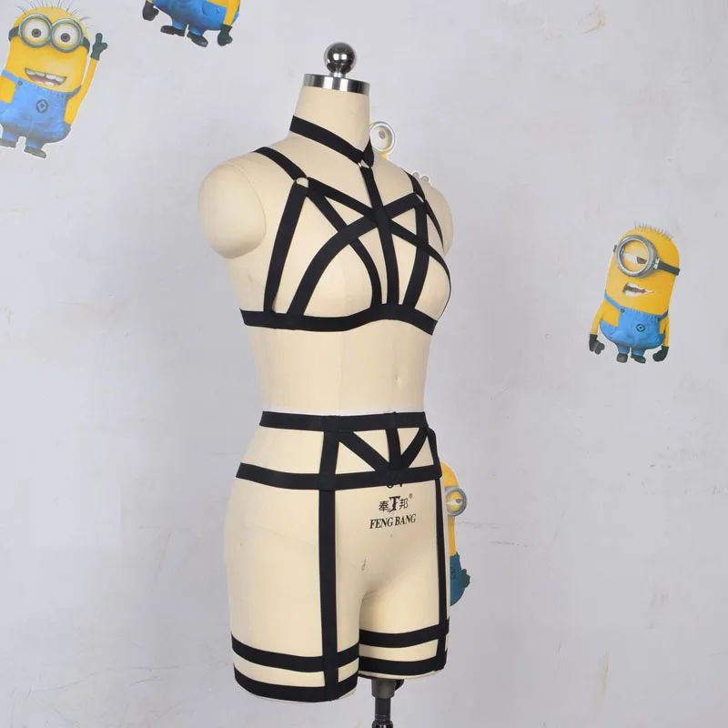 90 х cupless лямочный предохранительный пояс клетка бюстгальтер, Пастельная готика ноги подвязки сексуальный бондаж ремень harajuku черный комплект женского белья N0073