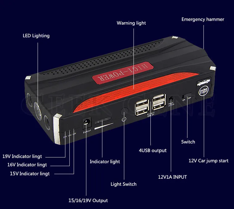 

High Capacity Multi-Function Car Jump Starter Battery Charger Multi-Portable Phone Laptop Power Bank Booster Free Ship