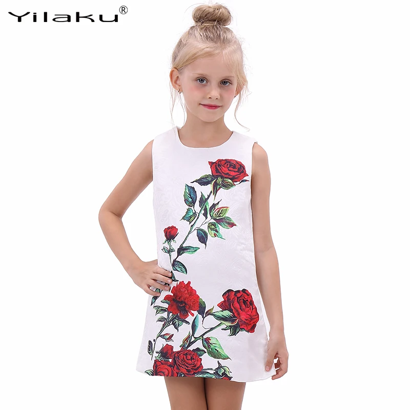 Девушки Белый Принцесса Платья Без Рукавов Дети Платье для Девочек Роуз
