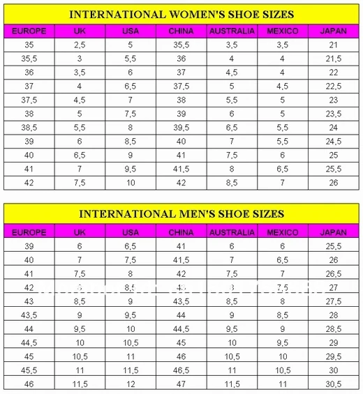 turkish shoe size chart