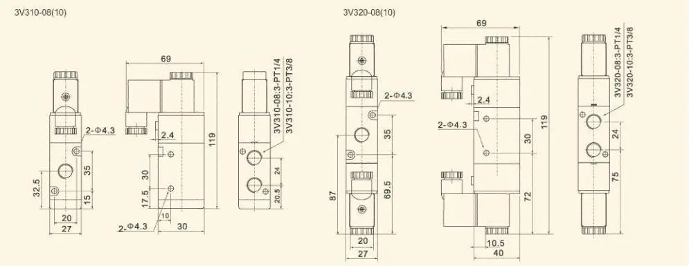 3V210-08 AC220V 3 порта 2 позиции 1/" BSP одинарный соленоид Пневматический воздушный клапан