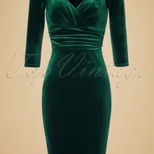 20-зима, женское платье-карандаш 50s с v-образным вырезом, зеленое, элегантное, jurken, винтажное, пин-ап, платья размера плюс, vestidos de terciopelo